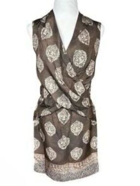 PAUW Brown and Cream Printed Faux-Wrap Dress